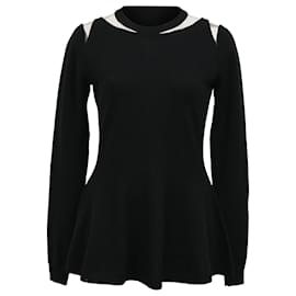 Oscar de la Renta-Oscar de la Renta Illusion Cutout Peplum Sweater in Black Wool-Black