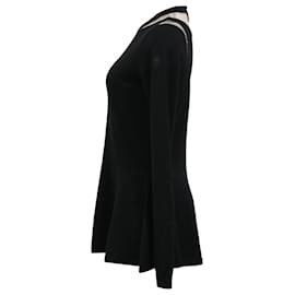 Oscar de la Renta-Oscar de la Renta Illusion Cutout Peplum Sweater in Black Wool-Black