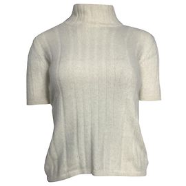 Kurzarmpullover mit Rollkragen aus Strick in Elfenbeinwolle von Valentino Garavani Weiß Roh