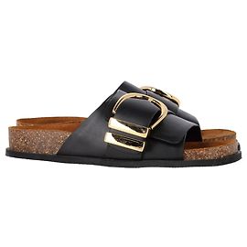 Khaite Thompson Slip-On Flat Sandals in Black Calf Leather Black