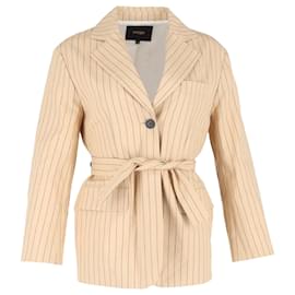 Maje- Maje Pinstriped Belted Balzer in Nude Cotton-Brown,Flesh