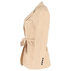 Maje- Maje Pinstriped Belted Balzer in Nude Cotton-Brown,Flesh