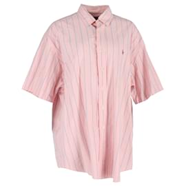 Ralph Lauren- Ralph Lauren Vertical Stripe Short Sleeve Shirt in Pink Cotton-Pink