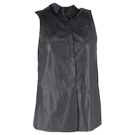 Autre Marque-Dion Lee Buttoned Sheer Back Sleeveless Top in Black Leather-Black