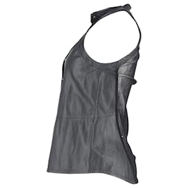 Autre Marque-Dion Lee Buttoned Sheer Back Sleeveless Top in Black Leather-Black
