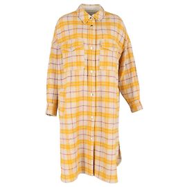 Isabel Marant Fontia Checked Buttoned Coat in Yellow Wool Yellow