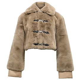 Autre Marque Rotate Birger Christensen Cropped Faux-Fur Jacket in Brown Polyester  Brown Red