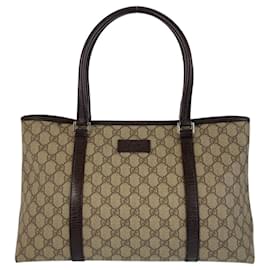 Gucci-Gucci Beige Brown GG Supreme Canvas Leather Tote Bag-Brown,Beige