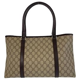 Gucci-Gucci Beige Brown GG Supreme Canvas Leather Tote Bag-Brown,Beige