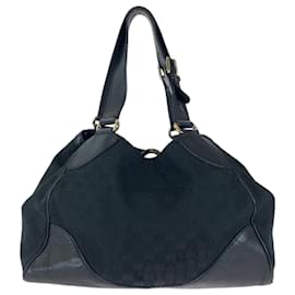 Gucci-Gucci Black GG Canvas Leather Tote Bag-Black