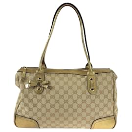 Gucci-Gucci Prince Gold GG Canvas Leather Tote Bag-Golden