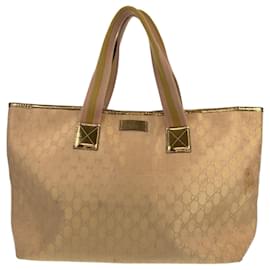 Gucci-Gucci Beige Gold GG Canvas Tote Bag-Beige,Golden