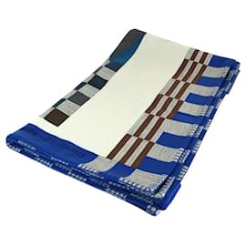 Hermès-Hermes Cheval Natte Plaid Blanket-White,Blue