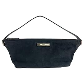 Gucci-Gucci Black GG Canvas Leather Handbag Pouch-Black