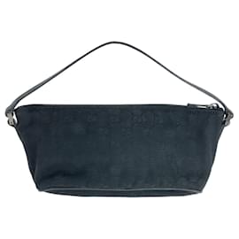 Gucci-Gucci Black GG Canvas Leather Handbag Pouch-Black