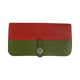 Hermès-Hermes Dogon Long Wallet in Rouge Grenat-Red