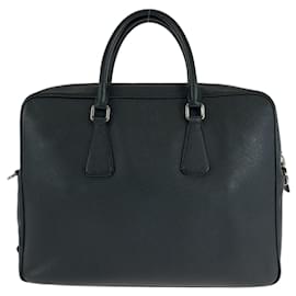 Prada-Prada Saffiano Triangle Logo Plate Briefcase-Black