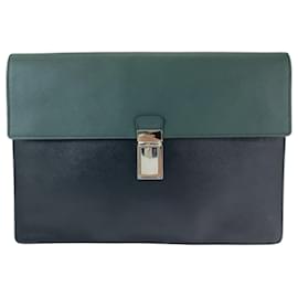 Prada-Prada Saffiano Triangle Logo Plate Clutch Bag-Black,Green