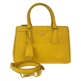 Prada-Prada Saffiano Triangle Logo Plate Handbag-Yellow