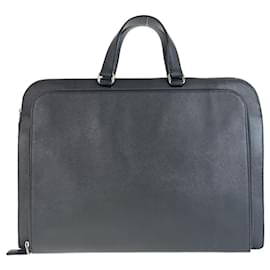 Prada-Prada Saffiano Triangle Logo Plate Briefcase-Dark grey
