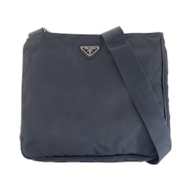 Prada-Prada Tessuto Saffiano Triangle Logo Plate Shoulder Bag-Black