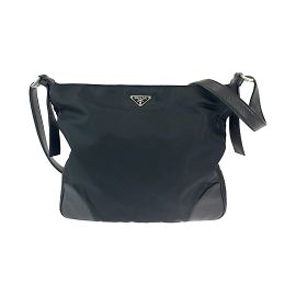 Bolsa de ombro Prada Tessuto Vitello Dino com placa de logotipo triangular Preto