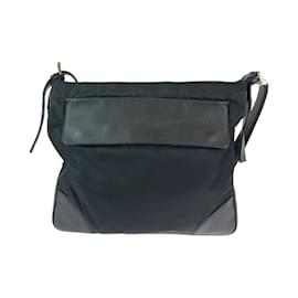 Prada-Prada Tessuto Vitello Dino Triangle Logo Plate Shoulder Bag-Black