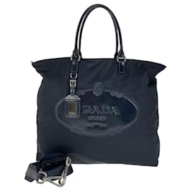 Prada-Prada Tessuto Logo Embossed Black Nylon Tote Bag-Black