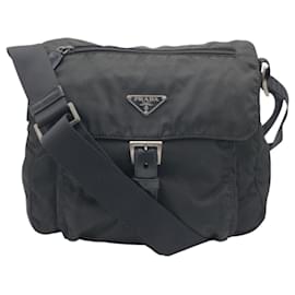 Prada-Prada Tessuto Triangle Logo Black Nylon Shoulder Bag Pochette-Black