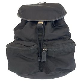 Prada Tessuto Saffiano Triangle Logo Plate Backpack Black