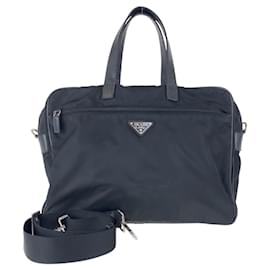 Prada-Prada Tessuto Saffiano Triangle Logo Briefcase-Black