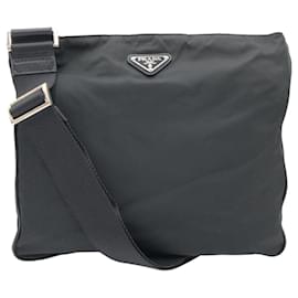 Prada-Prada Tessuto Triangle Logo Black Nylon Shoulder Bag Pochette-Black