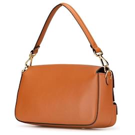 Fendi-Fendi Leather Multi-Pocket Baguette Handbag-Brown