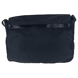 Prada-Prada Nylon Leather Tessuto Logo Shoulder Bag-Black