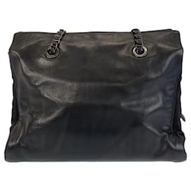 Prada-Prada Vintage Black Leather Plachain Shoulder Bag Tote-Black