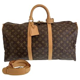 Louis Vuitton-Louis Vuitton Monogram Keepall Bandoulière 50-Marrom,Bege