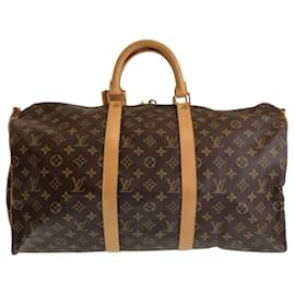 Louis Vuitton-Louis Vuitton Monogram Keepall Bandoulière 50-Marrom,Bege