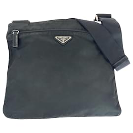 Prada-Prada Tessuto Triangle Logo Plate Shoulder Bag-Black