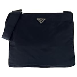 Prada-Prada Tessuto Triangle Logo Plate Shoulder Bag-Black
