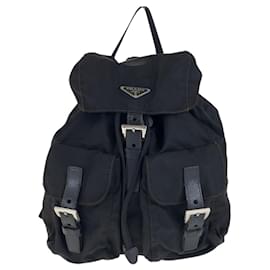 Prada-Prada Tessuto Triangle Logo Plate Backpack-Black