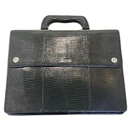Gucci-GUCCI Bolsa masculina em couro de lagarto-Preto