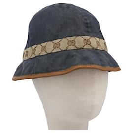 Gucci-GUCCI GG Canvas Bucket Hat M Beige Blue 122118 Auth hk2073-Blue,Beige