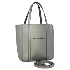 Balenciaga-BALENCIAGA Everyday Tote XXS Hand Bag Leather 2way Silver Silver Auth 114036-Silvery