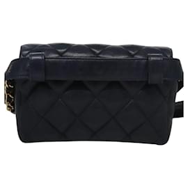 Chanel-CHANEL Matelasse Chain Waist bag Lamb Skin Navy Gold CC Auth bs21834-Golden,Navy blue