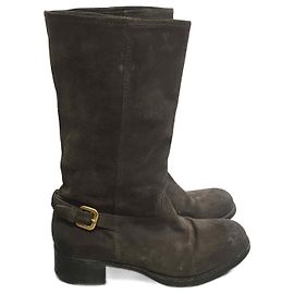 Botas PRADA T.EU 35.5 de ante Castaño