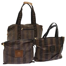 Fendi-Pochette à main en toile Pecan FENDI, sac Boston en toile enduite, ensemble de 3, marron, authentique yb503-Marron,Noir
