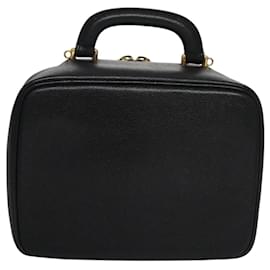Chanel-Pochette de maquillage CHANEL Vanity en cuir caviar noir avec CC doré Auth PP184-Noir,Doré