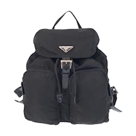 Prada-Prada Tessuto Triangle Logo Plate Backpack-Black