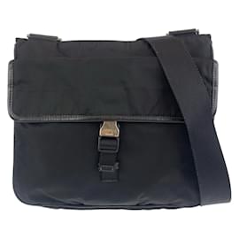 Prada-Prada Tessuto Triangle Logo Plate Messenger Bag-Black