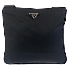 Prada-Prada Tessuto Triangle Logo Plate Messenger Bag-Black